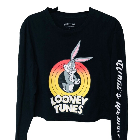 Warner Bros. Tops - Looney Tunes Womens‎ Crop T-Shirt Top Bugs Bunny Black Casual Clean Girl Size L